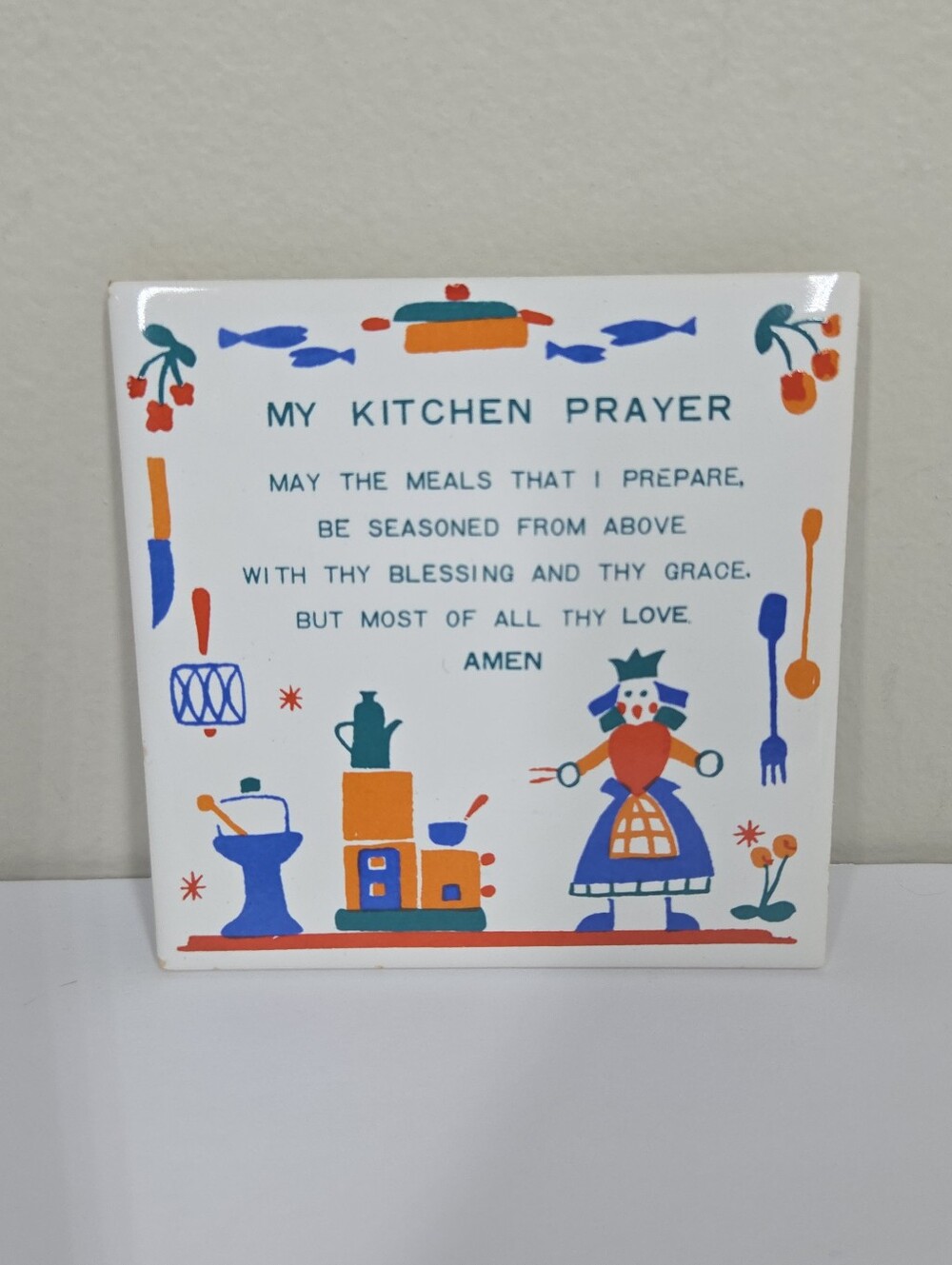 Vtg Pennsylvania Dutch Ceramic Square Trivet My Kitchen Prayer